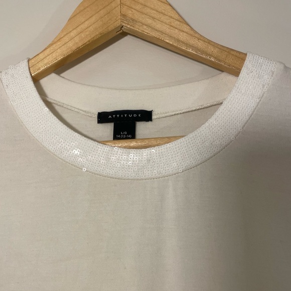 Attitude white t-shirt with sequins, size Youth 14 - Picture 3 of 3